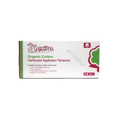 Maxim Hygiene Organic Cotton, Cardboard Applicator Tampons, Super Absorbency Tampons, 14Ct CASE OF 12