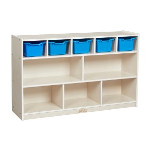 ECR4Kids 5+5 Mobile Storage and Tray Cabinet with 5 Scoop Front Bins, White Wash - 1 of 4