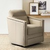 Eulalia 28.74''Wooden Upholstery Wide Genuine Leather Swivel Chair with Swivel Metal Base and  Squared Arms | ARTFUL LIVING DESIGN - 3 of 4