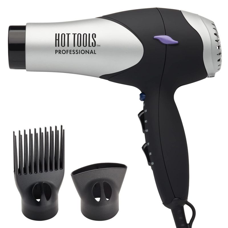 Hot Tools Pro Artist Turbo Styling Hair Dryer | Lightweight and Quiet, Silver/Black - Lite 'N Quiet Turbo Styling Dryer, 1 of 8