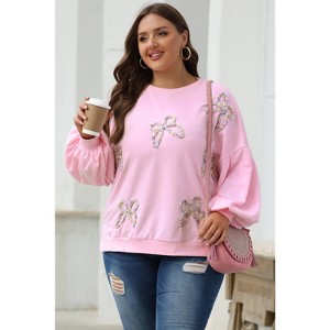 Embroidered Bow Lantern Sleeve Oversized Pullover Sweatshirt - 1 of 1