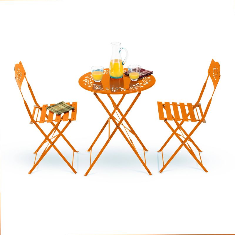 3pc Steel Bistro Set with Folding Table and Chairs Orange - Alpine Corporation, 5 of 10