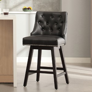 Gericco Swivel Bar Stools, 26" Faux Leather Upholstered Swivel Counter Stools with Back Set of 1, Modern Kitchen Island Stools, Black - 1 of 4