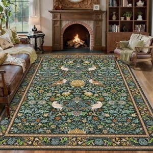 Floral Area Rug – Washable, Non-Slip, Soft, Low Pile for Living Room, Dining Room, Bedroom, Office - 1 of 4