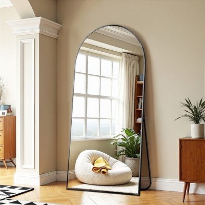 Spassway Arched Metal Full Length Mirror with Bracket Decorative Freestanding Mirror Accent Dressing Mirror for Living Room Bedroom