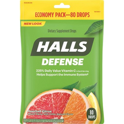 Halls Defense Vitamin C Drops - Orange, Lemon & Grapefruit - 80ct