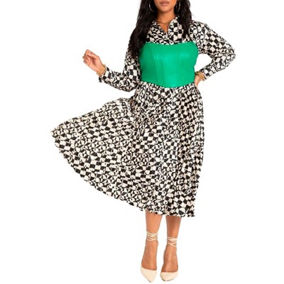 ELOQUII Women's Plus Size Pleated Skirt Fit And Flare Dress