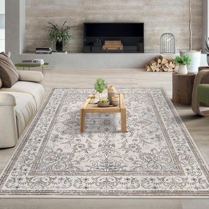 Fulvari Runner Vintage Boho Floral Style Non-Slip Low Pile Washable Rugs for Entryway Kitchen Living Room Front Door Carpet Pink Camel - 1 of 4