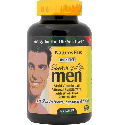 NaturesPlus Source of Life Men Multi-Vitamin and Mineral - Iron Free 120 Tablets.