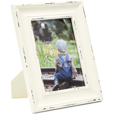 Farmlyn Creek Wood Picture Frame for 5x7 inch Photo for Rustic Farmhouse Home Decor, White, 9.75 x 7.9 in.