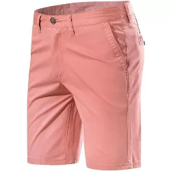 Lars Amadeus Men's Shorts Summer Solid Color Slim Fit Flat Front Walk Chino Shorts Pink 32