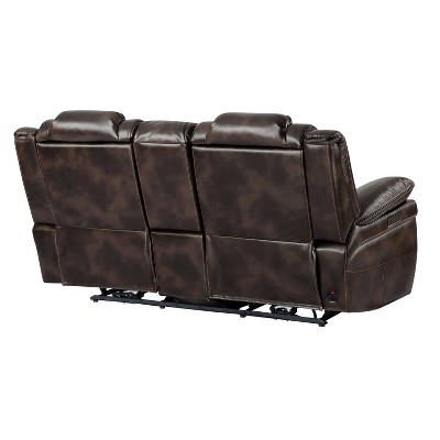 Brown Faux Leather Flared Arm Loveseat with Cup Holder