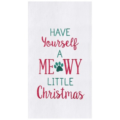 Meowy Christmas Dish Towel - White