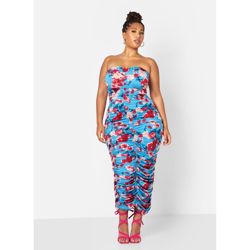 Rebdolls Women's Gianna Floral Ruched Bodycon Maxi Dress, 1 of 5