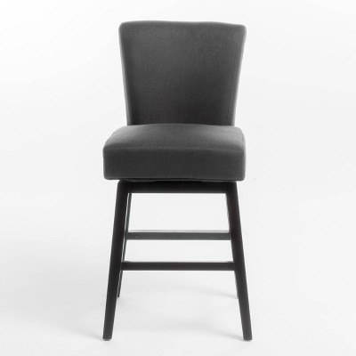 Dark Charcoal and Brown Fabric Swivel Counter Stool