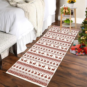 Christmas Area Rug Washable Festive Carpet Snowflakes Holiday Decor Non Slip Low Pile Living Room Bedroom Rug - 1 of 4