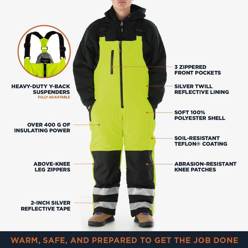 RefrigiWear Mens High Visibility Reflective Insulated Softshell High Bib Overall, 3 of 7