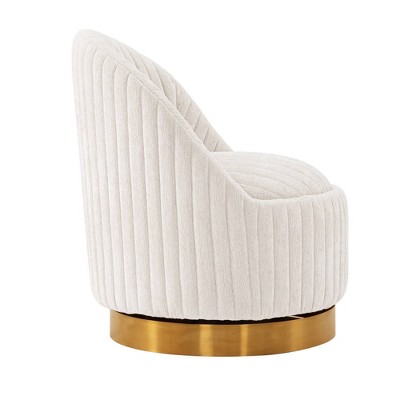 Cream Boucle Upholstered Swivel Accent Chair with Gold Base