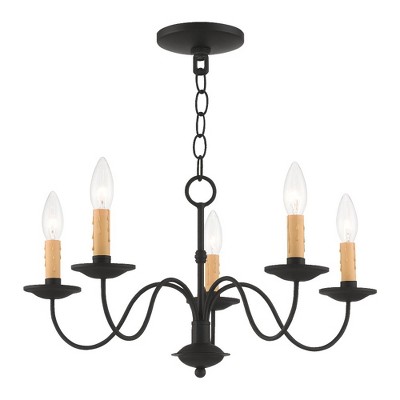 Elegant Black Steel 5-Light Candelabra Chandelier