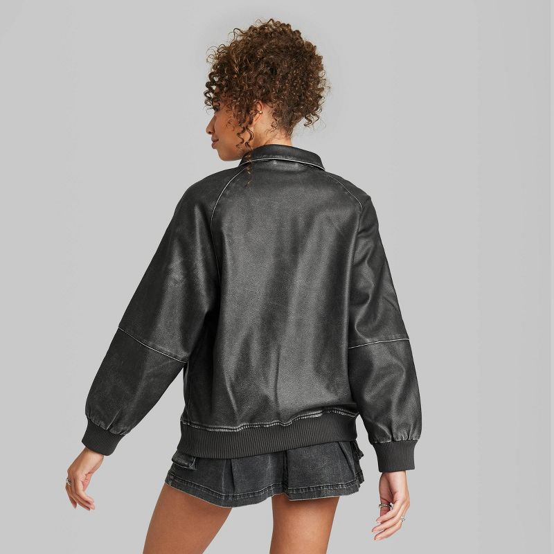 Women's Distressed Faux Leather Bomber Jacket - Wild Fable™ Black, 4 of 9