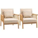 HOMCOM Accent Chair, Upholstered Arm Chair for Living Room Furniture, Comfy Chair for Bedroom, Living Room Chair, Set of 2, Beige