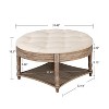 VYNXARIA Large Round Waterproof Ottoman Coffee Table: 2-Tier Button-Tufted Design with Wooden Shelf Storage£¬Beige+White - 4 of 4