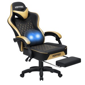 Hoffree Leather Massage Gaming Chair Ergonomic Office PC Chair with Footrest & Adjustable - 1 of 4