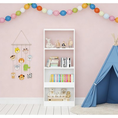 Airsurfer 4-Tier White Bookshelf Chic Kids Room Bookshelf Storage Solution for Kids' Room Organization