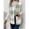 Women Vest Jackets Double Faced Plaid Fleece Pocket Vest Sleeveless Open Front Cardigan Light Green S - 3 of 3