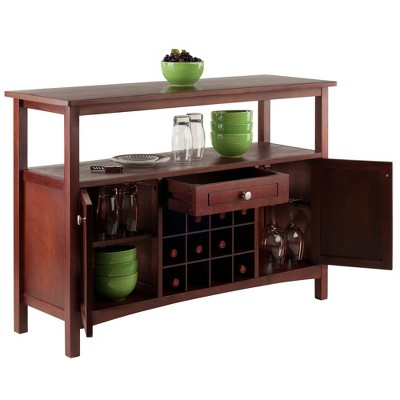 Winsome Transitional Walnut Buffet Cabinet with Wine Storage