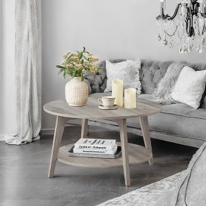 2-Tier Round Coffee Table with Storage, 31.5 Inch Mid-Century Modern Center Table with Tapered Legs - 1 of 4