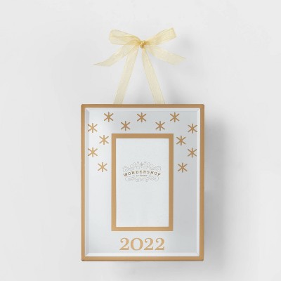 4.25" 2022 Glass Photo Frame with Metallic Snowflakes Christmas Tree Ornament Gold - Wondershop™