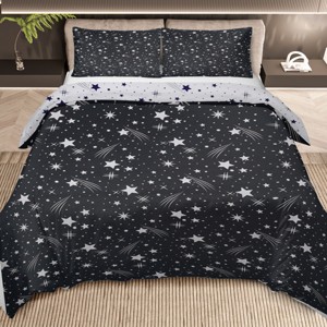 Boersma 3 Piece Sparkle Black Meteor Shower Printed Duvet Cover Set Twin Size for Home Bedroom Decor - 1 of 4