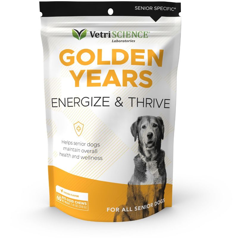 VetriScience Golden Years Energize & Thrive Multivitamin for Senior Dogs Chicken Flavor, 60 Bite-Sized Chews, 1 of 4