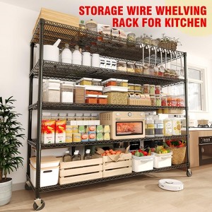 Heavy Duty 4/5-Tier Storage Shelves with Wheels & Feet,Metal Garage Shelving with Adjustable Shelf Shelving for Pantry Kitchen Home Commercial Use - 1 of 4