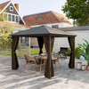Outsunny 10' x 10' Hardtop Gazebo with Aluminum Frame, Permanent Metal Roof Gazebo Canopy with Curtains and Netting for Garden, Backyard, Dark Brown - 2 of 4