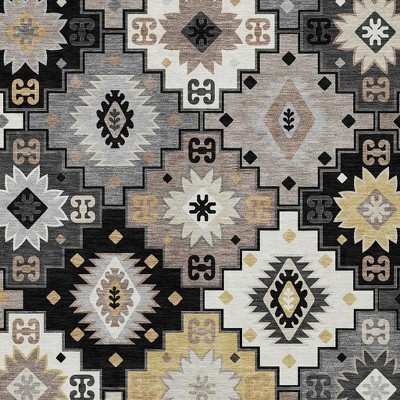 HomeRoots 8' X 10' Black Wheat And Gray Southwestern Washable Indoor Outdoor Area Rug
