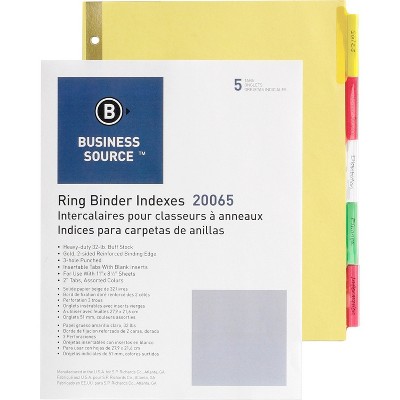 Business Source Insertable Tab Indexes 5 Tab 11"x8-1/2" Buff Paper/Multi 20065
