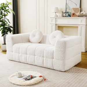 2/3-Seater Boneless Sofa Couch, Checkered Design Sofa with Circular Pillows for Living Room - ModernLuxe - 1 of 4