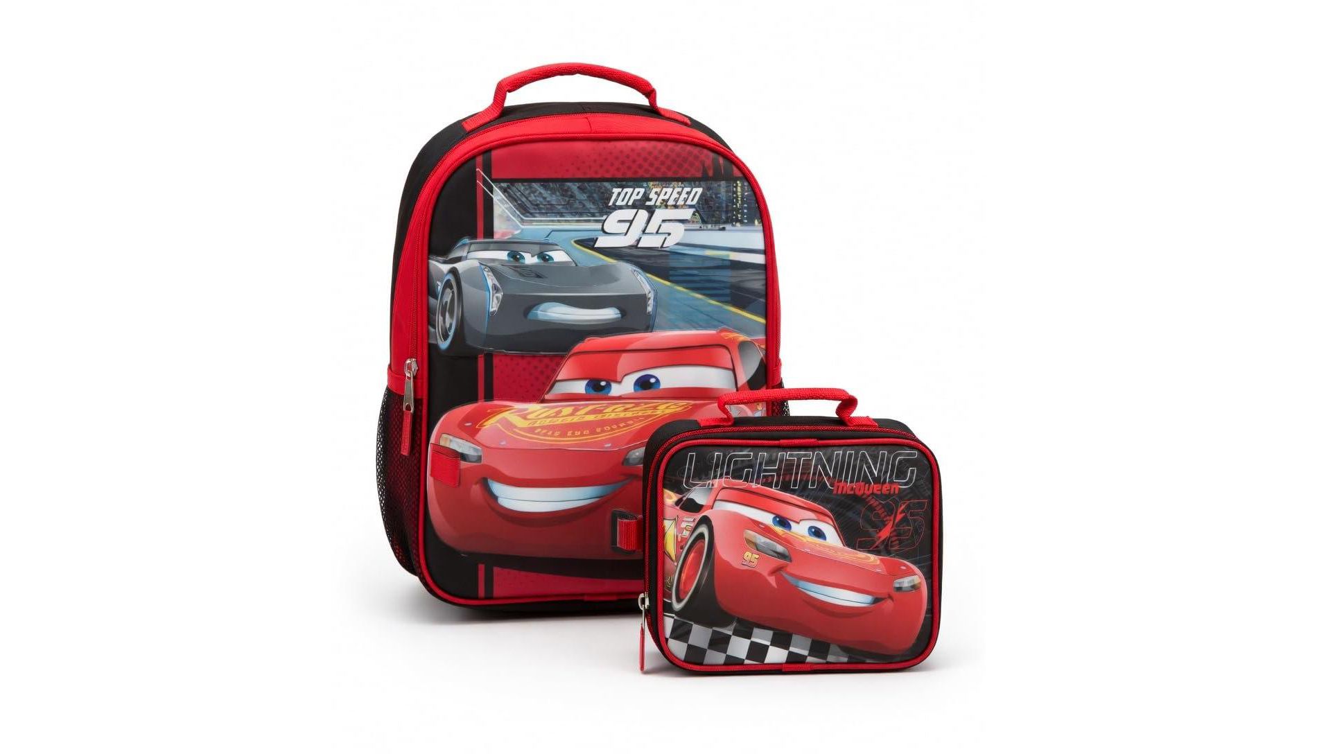 Fast Forward Disney Cars 16" Backpacks With Lunch Bag - Licensed Characters Kids Schoolbag Set