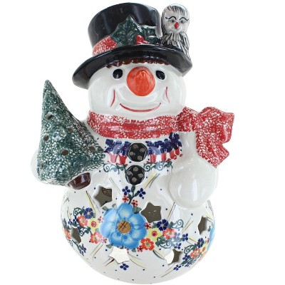 Blue Rose Polish Pottery Kristi Large Snowman Luminary