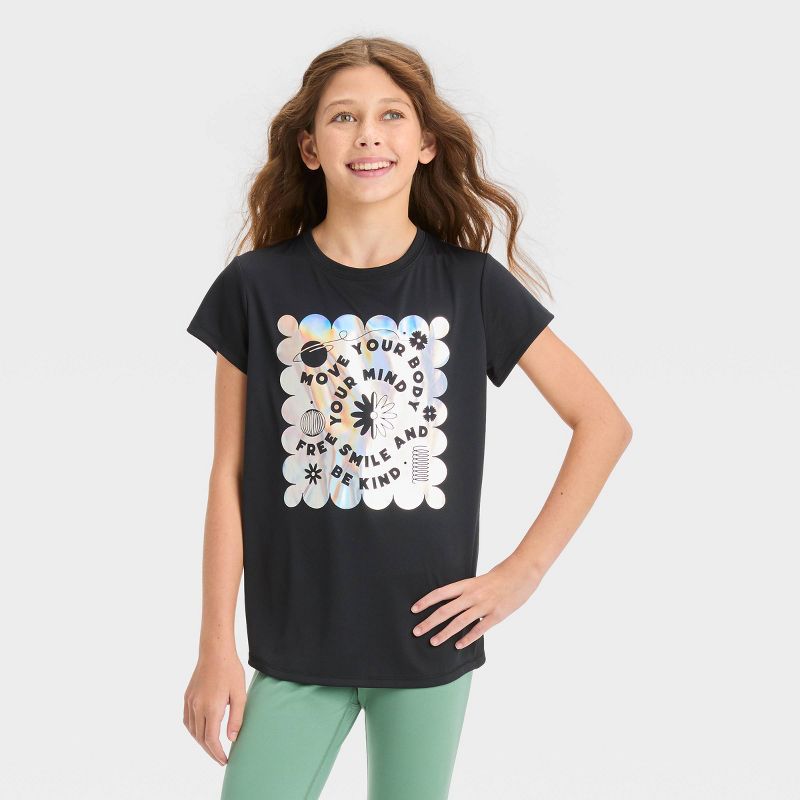 Girls&#39; Short Sleeve Graphic T-Shirt - All In Motion™ Black, 1 of 5