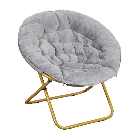 Flash Furniture Gwen 38 Oversize Portable Faux Fur Folding Saucer Moon Chair For Dorm And Bedroom Gray Faux Fur soft Gold Frame Target