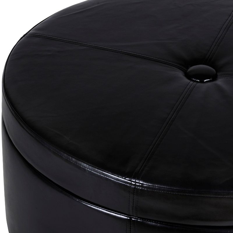 Winston Large Round Button Top Storage Ottoman Faux Leather Black - HomePop, 3 of 6