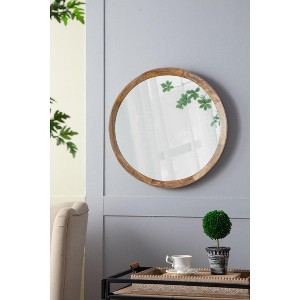 PAGED Transitional Style Bathroom Mirror, 19.75" x 19.75" Round Wall Mirror with Wood Frame, Vanity Mirror for Bathroom, Bedroom - 1 of 4