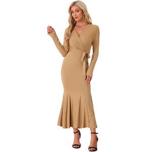 Allegra K Women's Floor Length Fishtail Bodycon Mermaid Long Maxi Dress with Belt - 1 of 4
