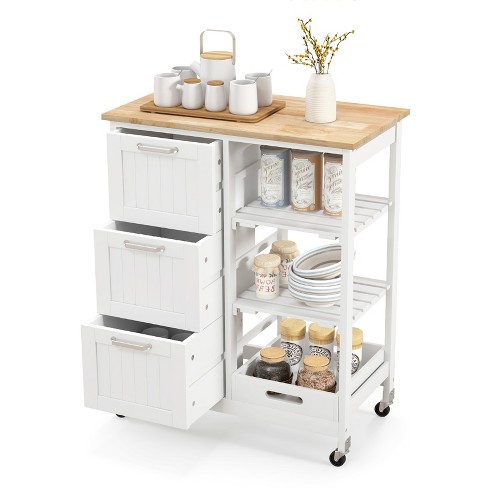 Costway Rolling Kitchen Island Utility Cart With 3 Storage Drawers ...