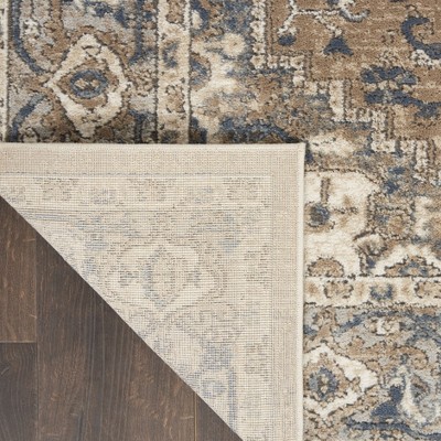 Beige & Grey Synthetic 45.67" Round Area Rug with Stain-Resistant Finish