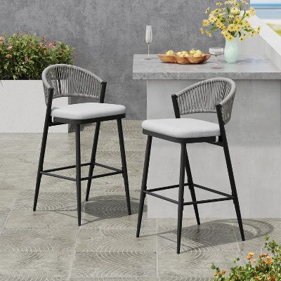 Christopher Knight Home Dafydd Outdoor 30" Iron and Rattan Barstools with Scallop-shaped Backrest (Set of 2)