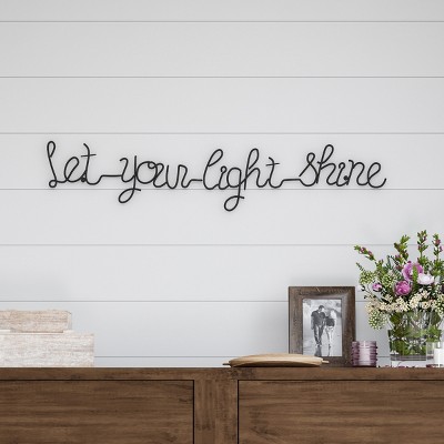 Lavish Home "Let Your Light Shine" Cursive Metal Cutout Sign Black: Iron Wall Decor, Modern Script Artwork